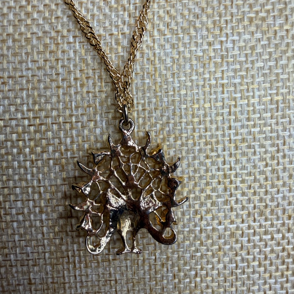 14K Gold Filled Peacock Tree Of Life Vintage Necklace - Picture 4 of 4